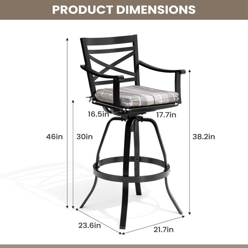 Pellebant Patio Outdoor Indoor Aluminum Swivel Bar Stools Dining Chairs with Sunbrella Cushion