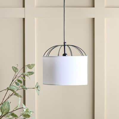 SAFAVIEH Lighting Noomi Pendant Adjustable Pendant Hanging Light Fixture - White/Black - 12"W x 12"D x 8"H