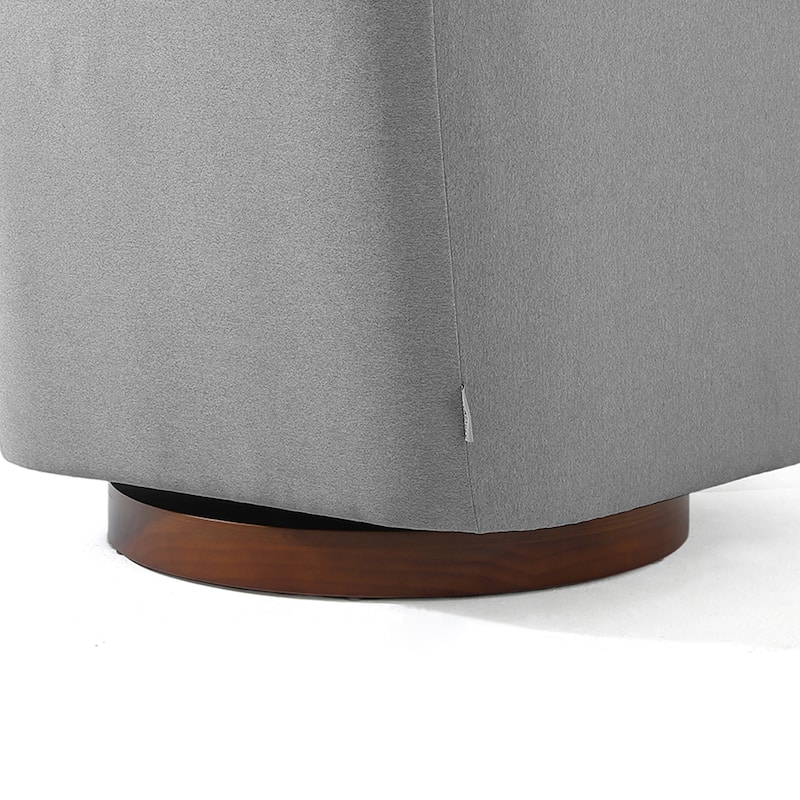 Upholstered Swivel Barrel Chair with Curved Wood Arms