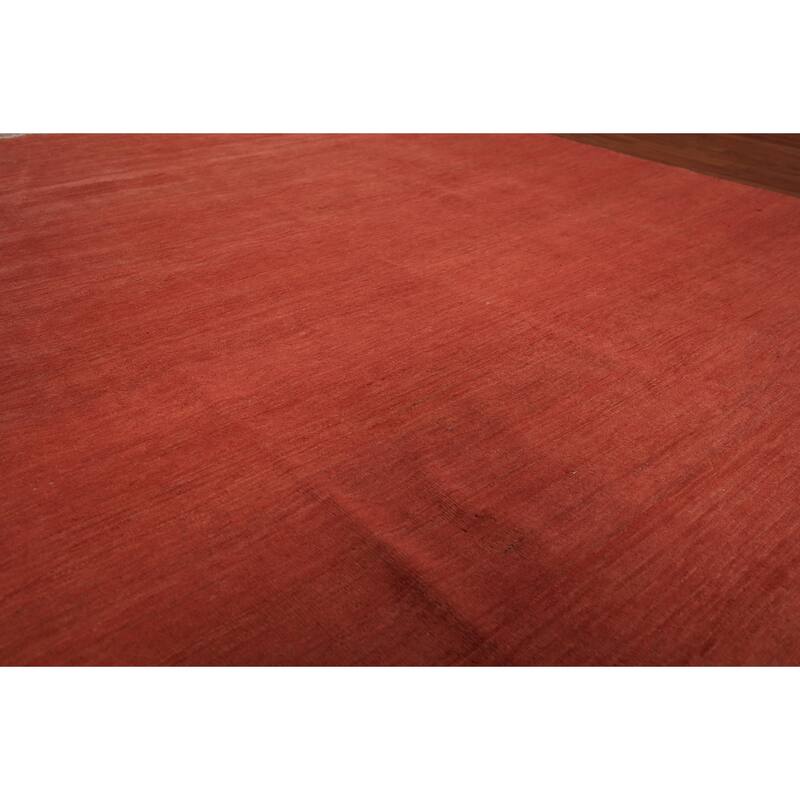 Modern Gabbeh Oriental Area Rug Hand-Knotted Orange Wool Carpet - 7'11" x 9'7"