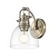 preview thumbnail 1 of 1, Golden Lighting Duncan 1-Light Wall Sconce - Aged Brass - Clear Glass Aged Brass