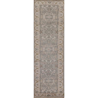 Floral Grey Oushak Oriental Runner Rug Handmade Wool Carpet - 2'7"x 9'11"