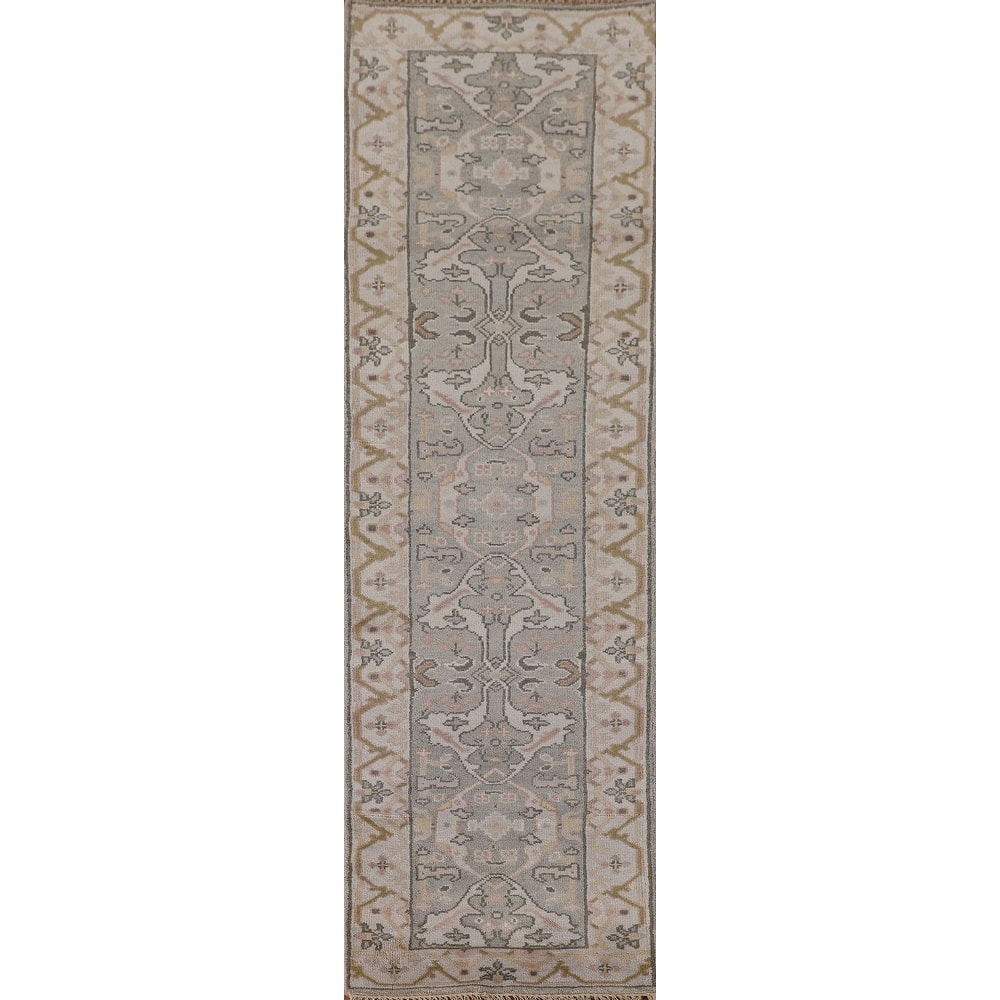 Floral Grey Oushak Oriental Runner Rug Handmade Wool Carpet - 2'7"x 9'11"