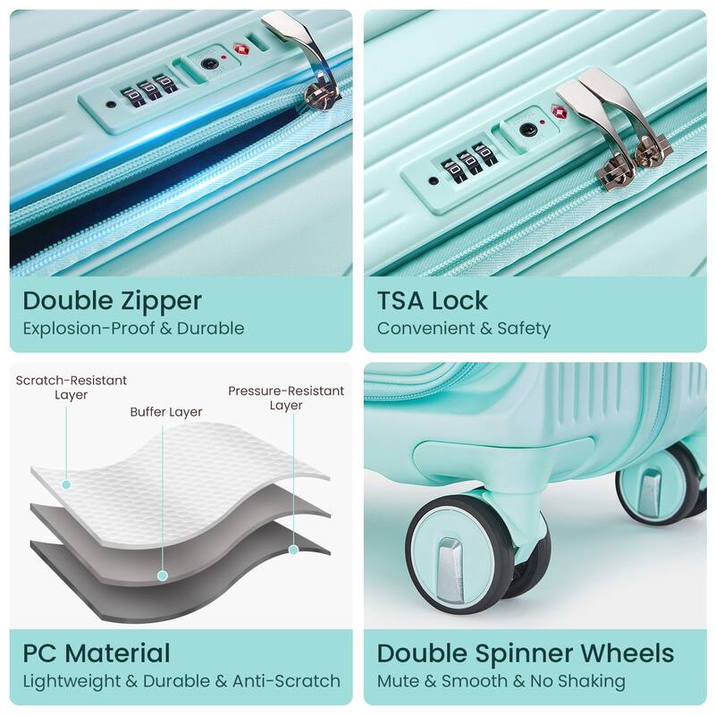 20/24/28 3-Piece Modern Expandable Luggage Sets, Hard-shell Luggage with Front Pocket and TSA Lock, for Boarding Travel