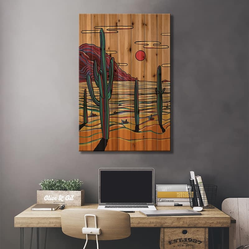 Colorful Cacti Print On Wood by Illunatica - Multi-Color