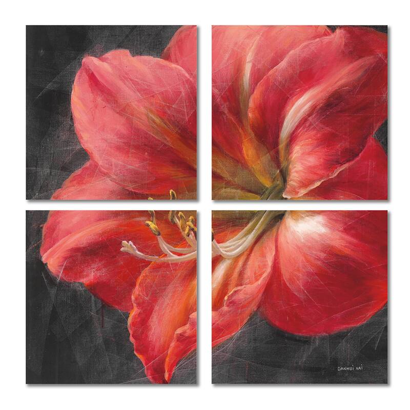 Designart "Vivid Red Lily III" Shabby Chic Canvas Wall Art Print Bed