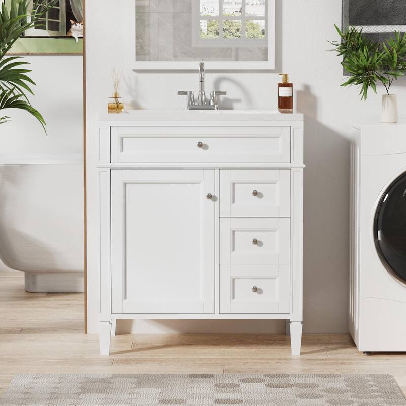 Single Sink Vanity for Bathroom Storage Cabinet with Tip-out Drawer, Small Drawer, Large Drawer, Door Rack and Adjustable Shelf