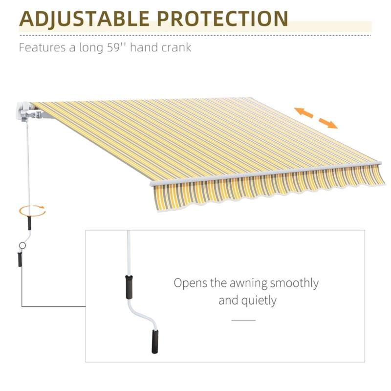 Yellow Grey Aluminum Steel Retractable Patio Awning with UV Protection and Crank Handle - 11.8' L x 9.8' W