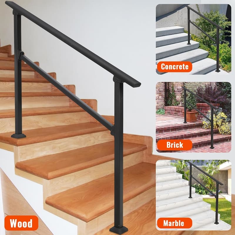 Outdoor Handrail for Steps, Wrought Iron Aluminum Handrails, Black Handrail Stair with Screw Kit