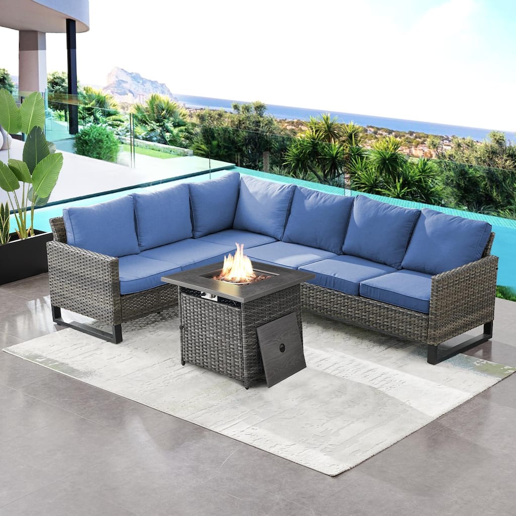 Outdoor Sectional Sofa with Fire Pit Table