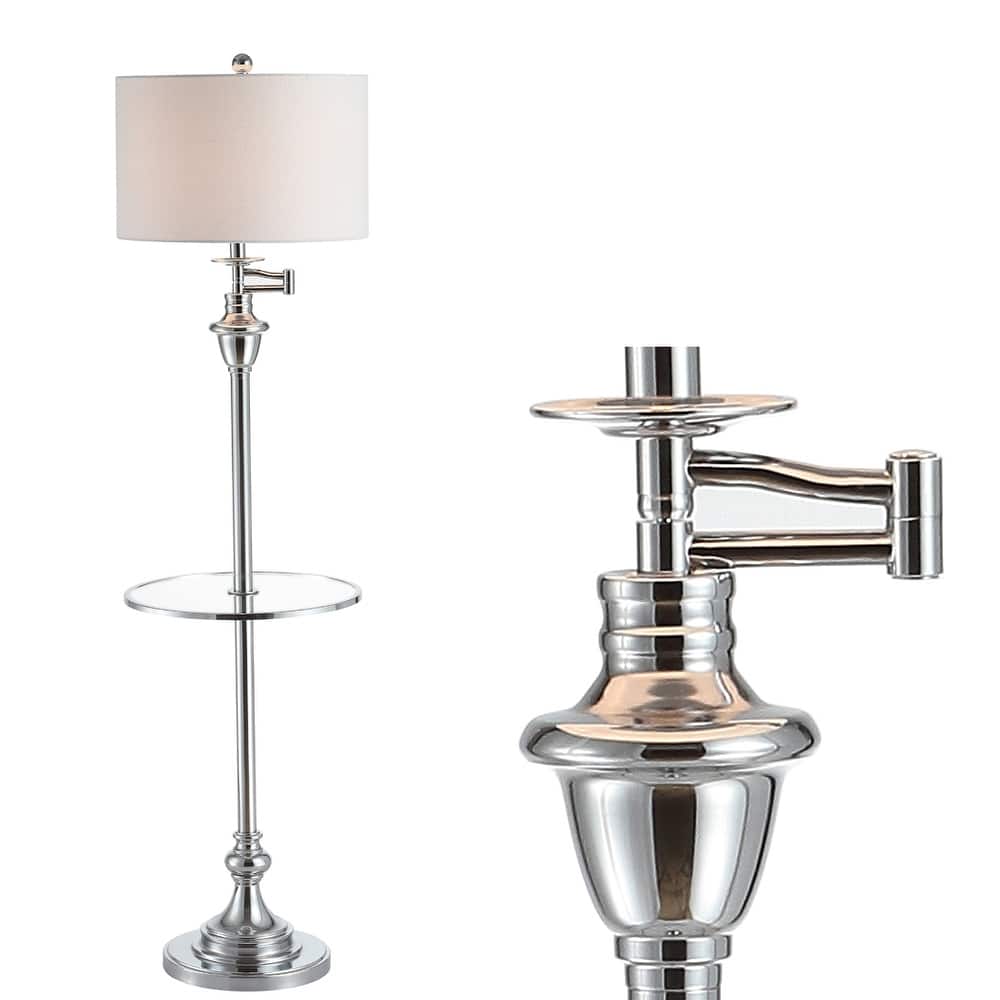 Luce 60" Metal/Glass LED Side Table and Floor Lamp, Chrome by JONATHAN Y - 60" H x 16" W x 16" D