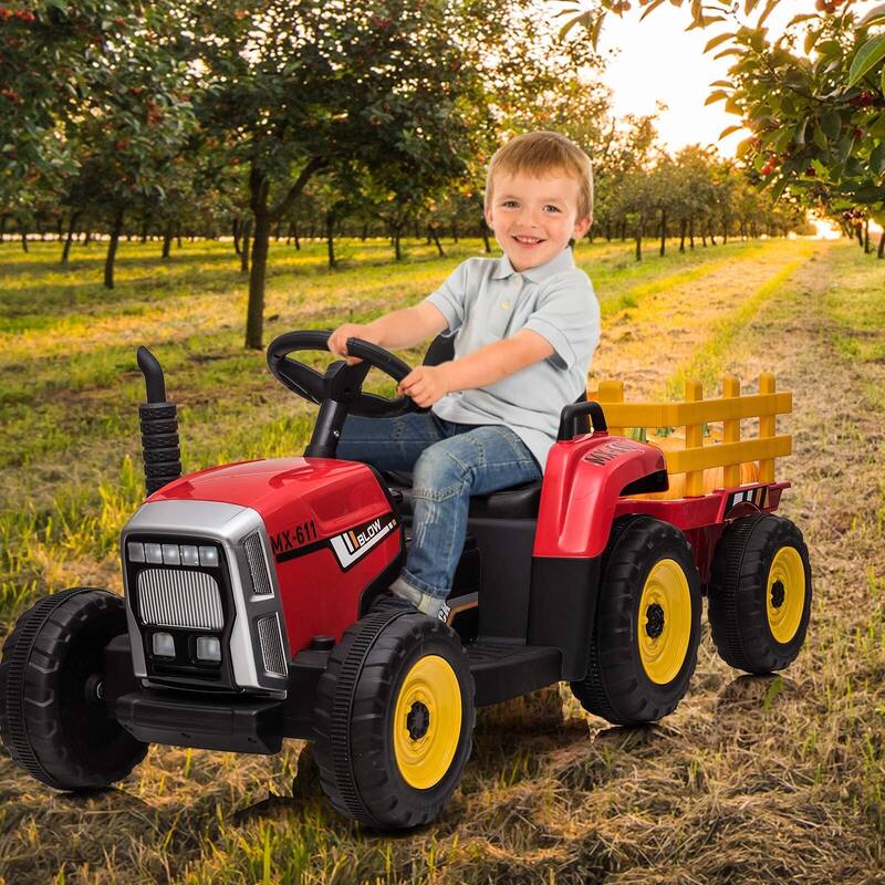 12V Kids Battery Powered Electric Tractor with Trailer