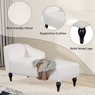 White Velvet Upholstered Lounge Chair Sofa Chair with Wood Legs Chaise ...