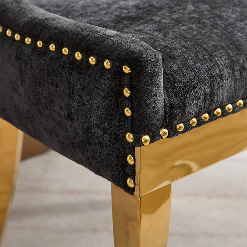 Chenille Dining Chairs with Curved Gold Legs (Set of 2 )