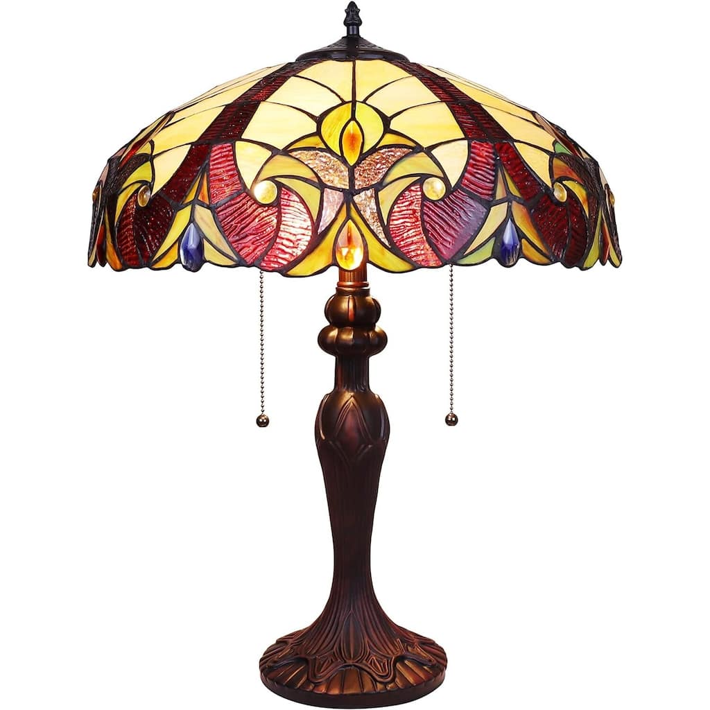 Table Lamp Vintage Style 2 Light Dark Bronze Tiffany Lamp 18" Wide Home Decor