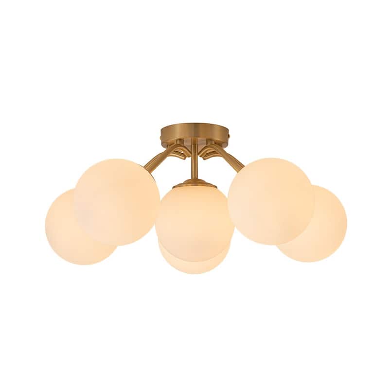 Milky Glass Globe Brass Sputnik Bubble Ceiling Light - 30in Chandelier