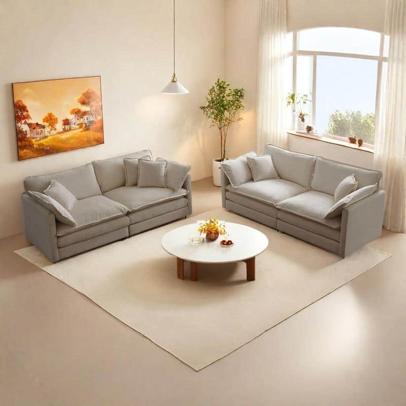4-Seat Chenille Living Room Sofa Set (Two 2-Seater Sofas) with Solid Wood Frame & Modular Design