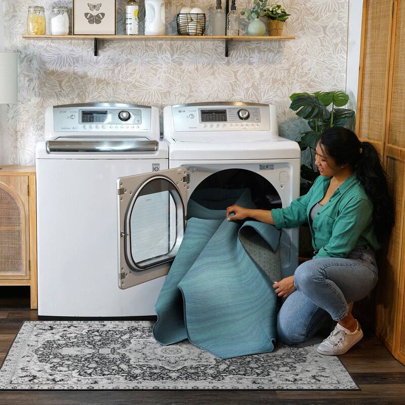 My Magic Carpet Machine Washable Area Rug Solid Blue