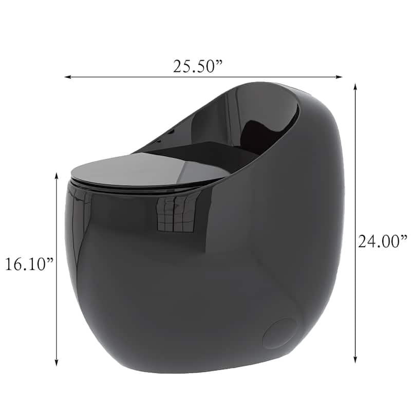 Glossy Black 1-Piece Elongated Toilet