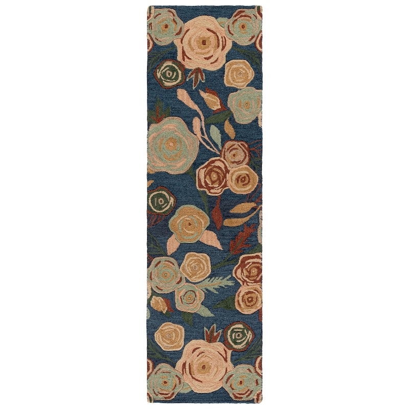 SAFAVIEH Handmade Jardin Sjoerdje Floral Wool Rug - 2'3" x 8' Runner - Blue/Pink