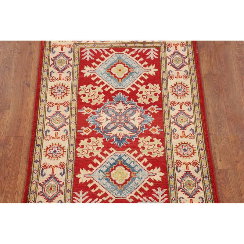Traditional Kazak Accent Rug Hand-Knotted Geometric Wool Carpet - 2'10" x 4'2"