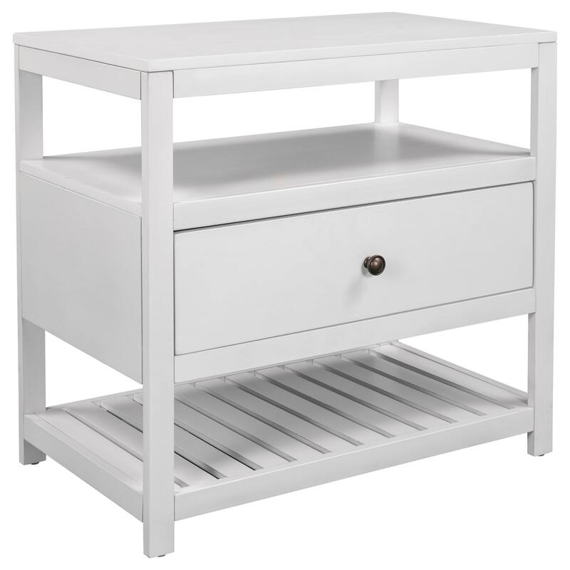 Wooden Nightstand with Drawers Storage