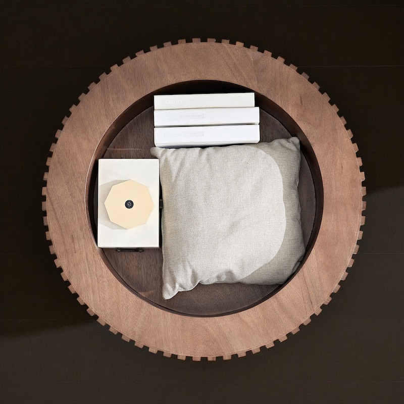 31.49'' Modern Round Coffee Table with Storage, Small Pedestal Coffee Table for Apartment or Living Room