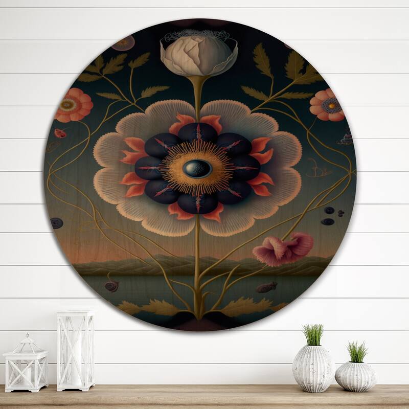 Designart "Blossoming Geometric Flower Art II" Floral Wood Wall Art - Natural Pine Wood