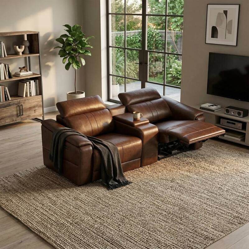Power Recliner 3-Piece Loveseat Set with Storage Console - Dark Brown