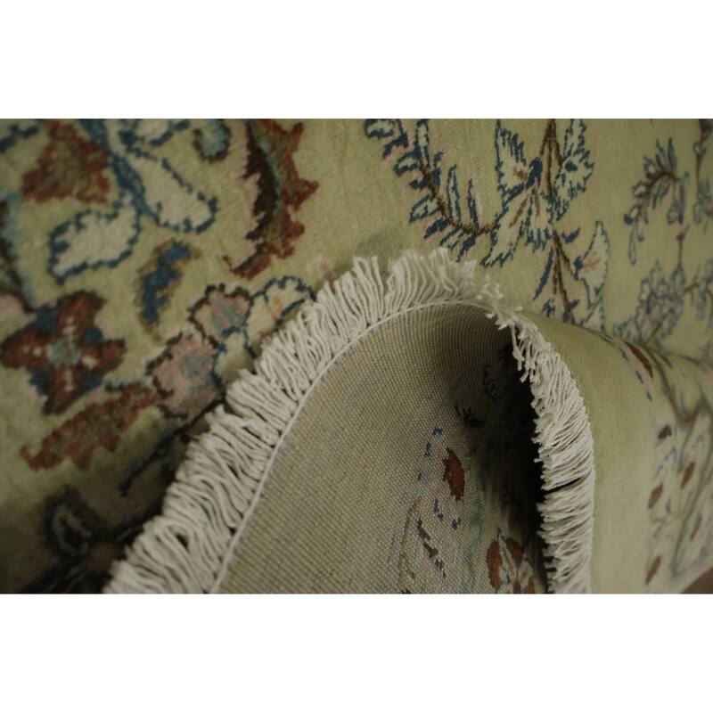 Hand Knotted Oriental 100% Wool Carpet Traditional Floral Beige & Ivories Kashan Area Rug - 10' 10'' X 8' 2''