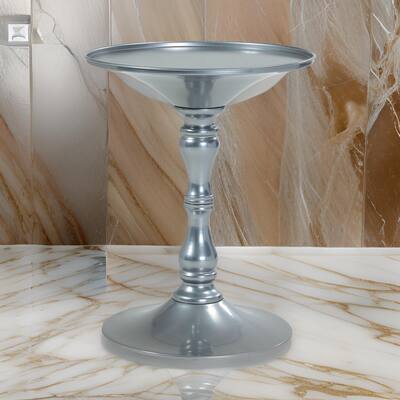 Wowi 23 Inch Side End Table, Round Hourglass Turned Base, Silver Finish