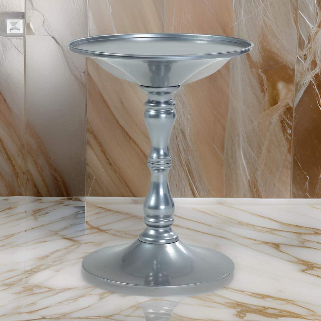 Wowi 23 Inch Side End Table, Round Hourglass Turned Base, Silver Finish