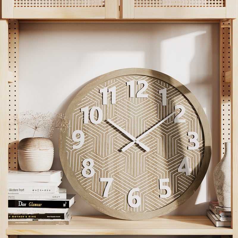 Dahlia Round Wood Modern Farmhouse Style Wall Clock - 24"H x 24"W x 0.5"D