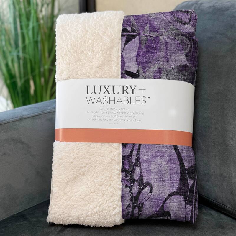 Premium Machine Washable Modern Floral Sherpa Throw Blanket