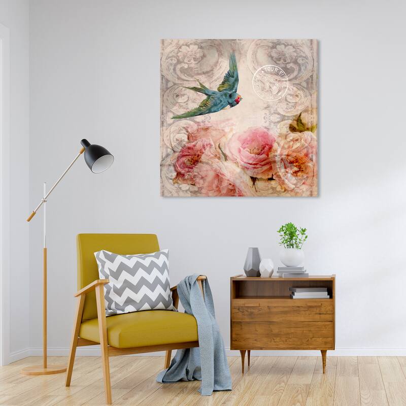 Wynwood Studio Prints Floral and Botanical Bird Singing in the Evening Blue and Traditional Wall Art Canvas Print - 30 x 30