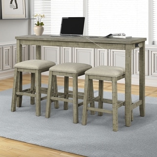 4 Pieces Counter Height Table with Fabric Padded Stools and Socket ...