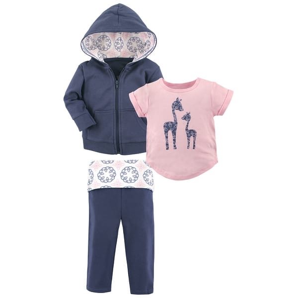 slide 1 of 1, Yoga Sprout Toddler Girl Cotton Hoodie, Tee Top, and Pant, Whimsical Giraffe Toddler 2T - Whimsical Giraffe Toddler