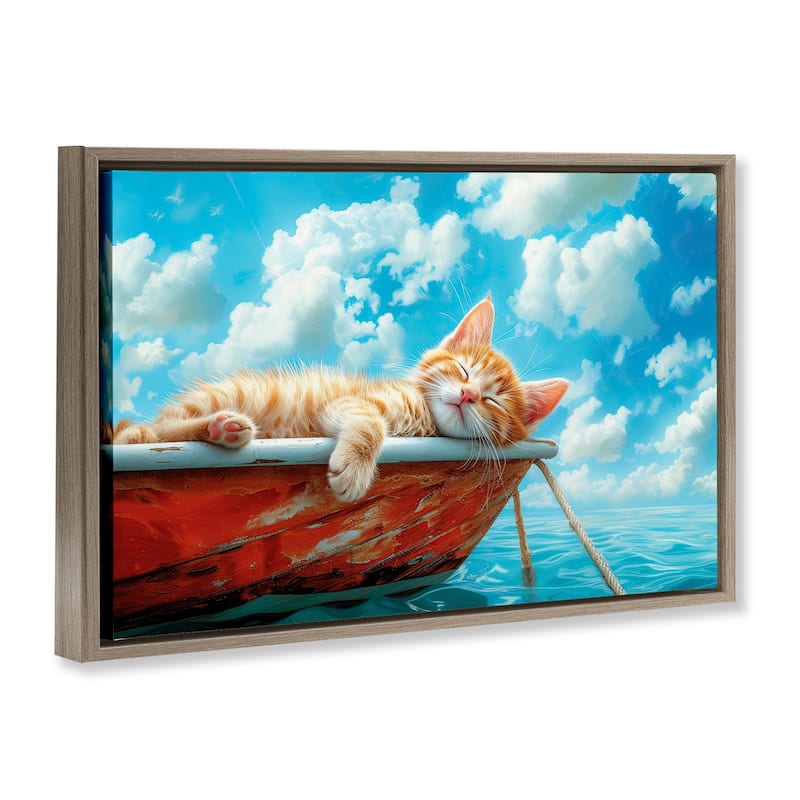 Stupell Sleeping Cat on Boat Framed Floater Canvas Wall Art Design By Parable Visions
