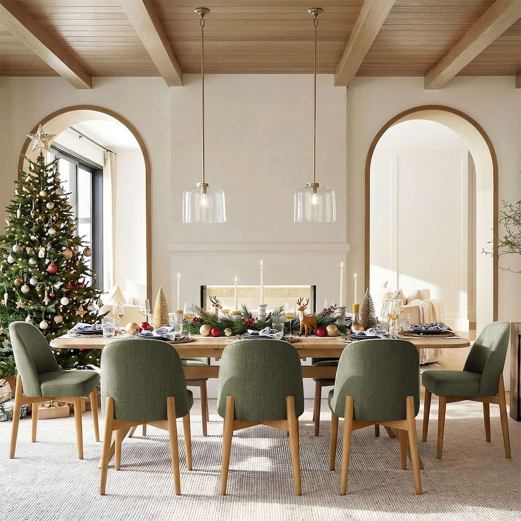 Linen Upholstered Dining Chairs With Solid Wood Legs (Set of 8)