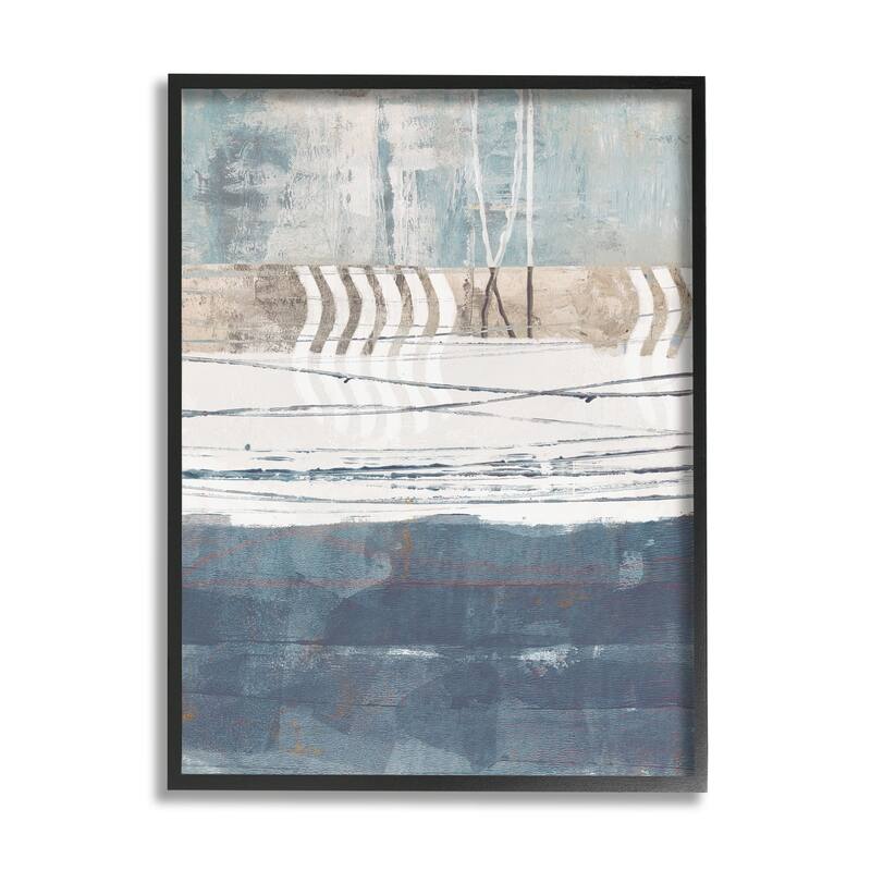 Stupell Nautical Abstract Painting Waved Lines Neutral Horizon Framed Wall Art - Blue