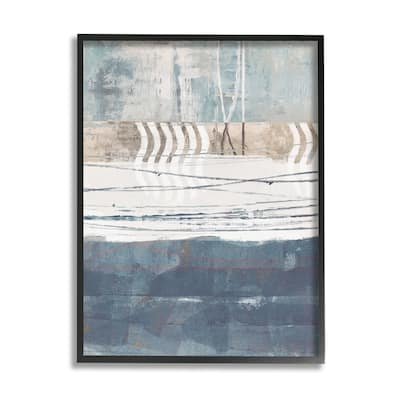 Stupell Nautical Abstract Painting Waved Lines Neutral Horizon Framed Wall Art - Blue