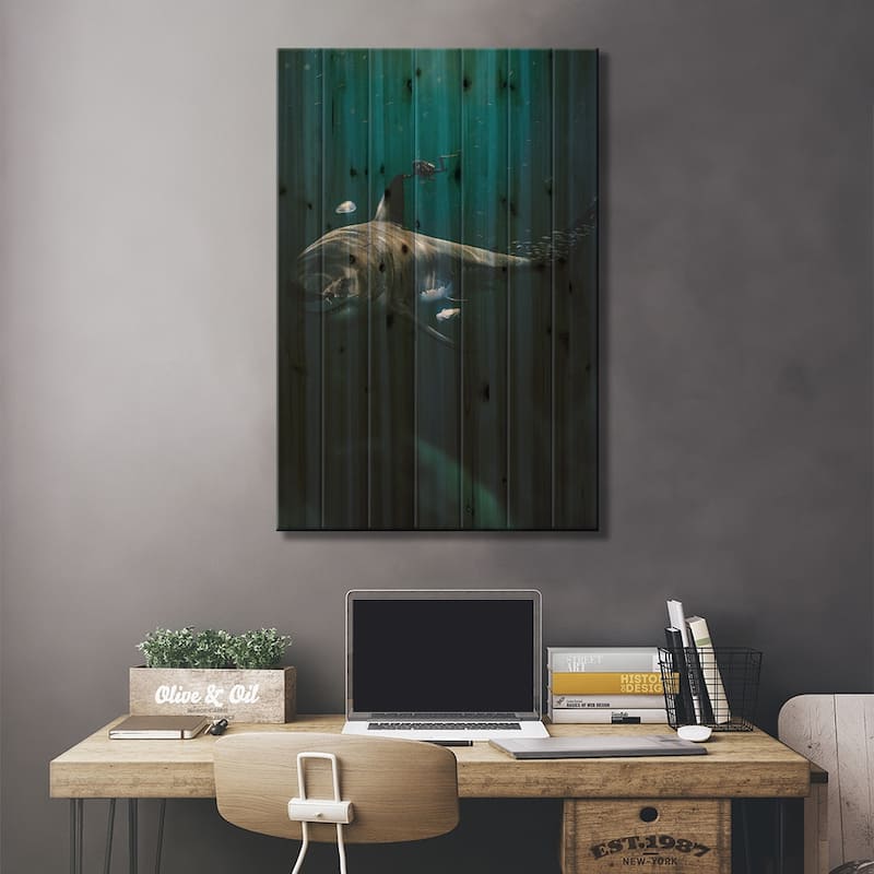 The Megalodon Print On Wood by Zenja Gammer - Multi-Color