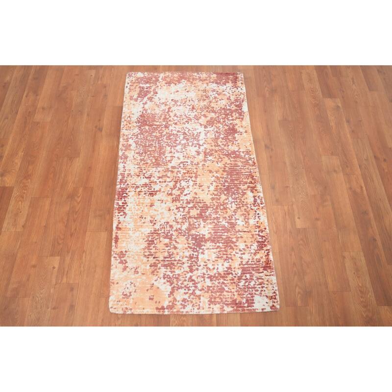 Hand Knotted Oriental Viscose Silk Carpet Modern Abstract Oranges & Rust Abstract Area Rug - 3' 11'' X 2' 0''