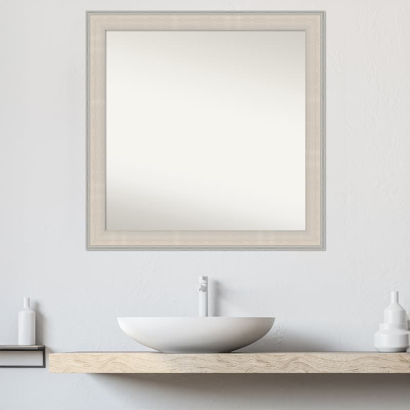 Cottage White Silver Non-Beveled Wood Framed Bathroom Vanity Wall Mirror - Cottage White Silver