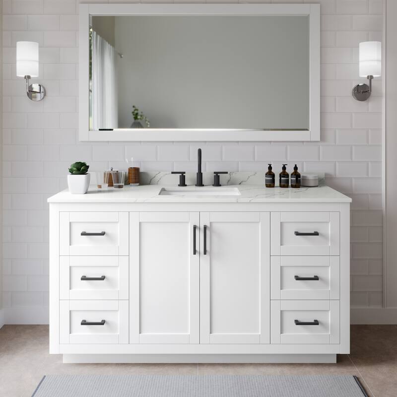 Wyndham Collection WCF292966S-QTZ-US3MXX Miranda 66" Free Standing - White / Giotto Quartz Top / Matte Black Hardware