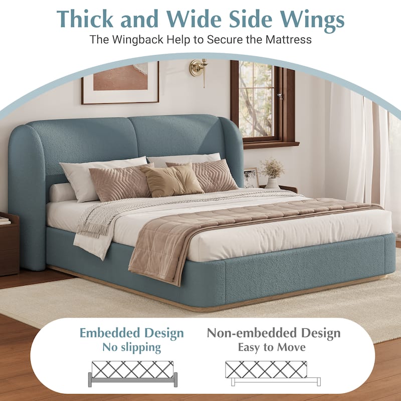 Christopher Knight Home - Valerian Boucle Upholstered Platform Bed with Double-Pillow Headboard