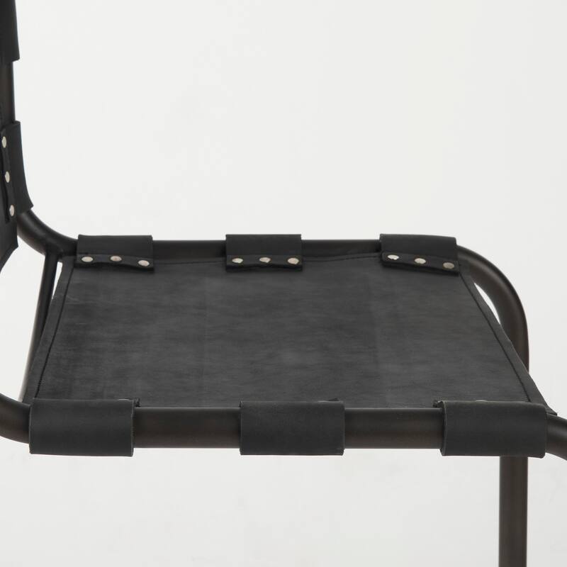 Berbick Black Genuine Leather w/ Gunmetal Iron Frame Dining Chair - 20.5"W x 24"D x 33"H