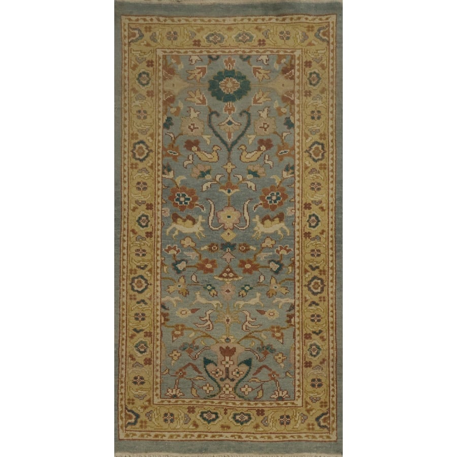 Hand Knotted Oriental 100% Wool Carpet Traditional Floral Navy Blue & Blues Ziegler Area Rug - 3' 10'' X 2' 0''