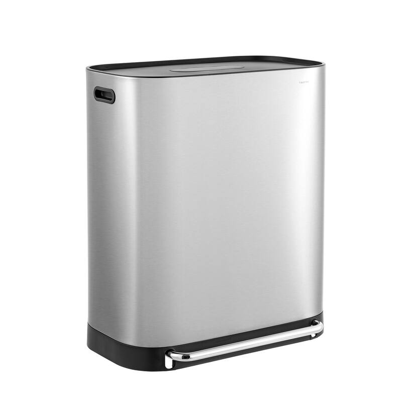 happimess Beni Kitchen Trash/Recycling 16-Gallon Double-Bucket Step-Open Trash Can, Chrome