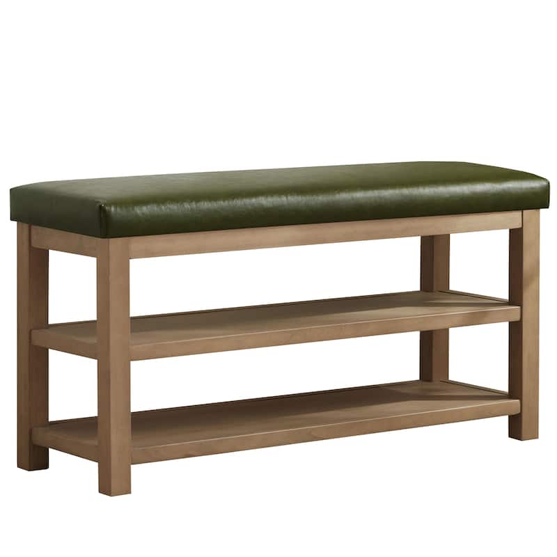 HUIMO Multi-Functional Modern Entryway Double Layer Shoe Bench 39 inch - PU-Green